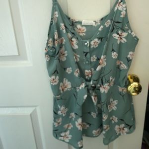 Green dressy tank with flowers
